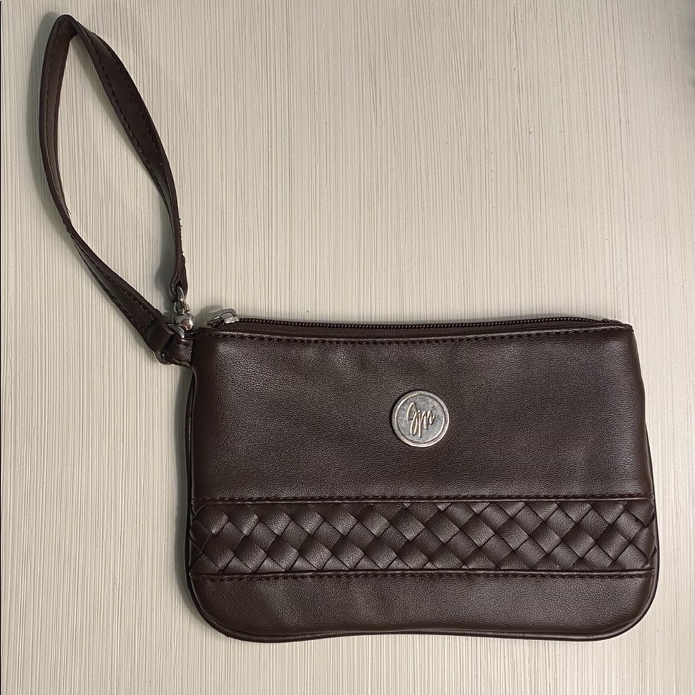 brown braided mini wristlet purse